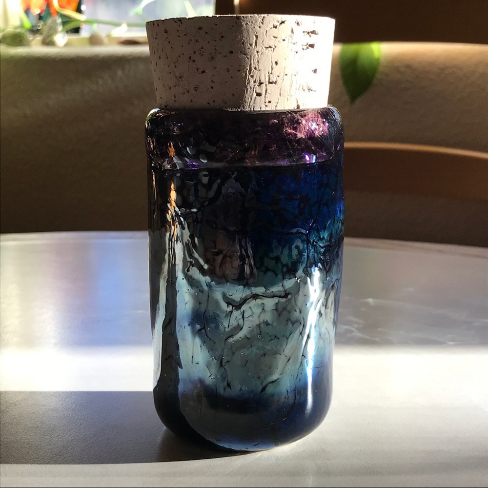 Dunmore Glassworks Hand Blown Art Glass Deep Space Royal Playa Jar with Cork